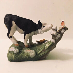 Vtg Cow Holstein Cow Calf Figure by  Peter Barrett Franklin Mint Porcelain